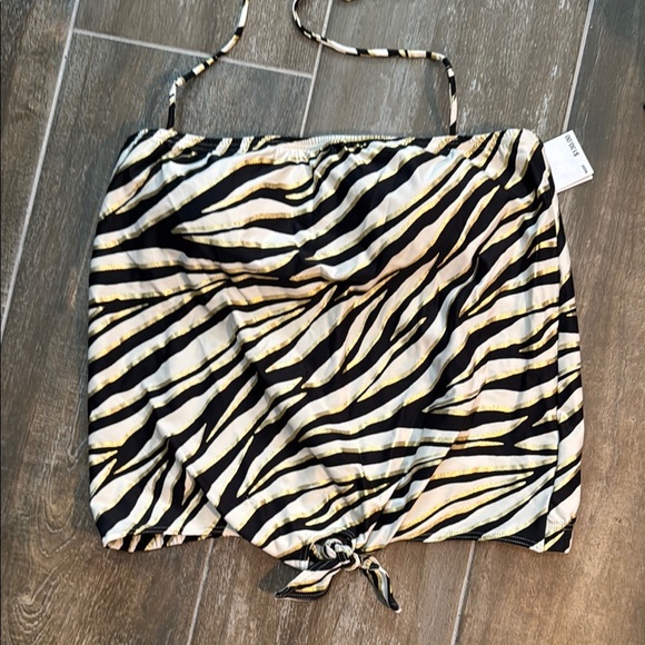 Michael Kors Zebra Print Bikini Top - Black, White, Gold - Picture 1 of 9